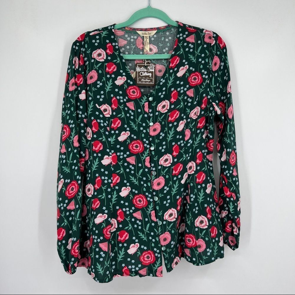 Matilda Jane Yesteryear ditsy Green Poppy Buttondown Long Sleeve Floral Blouse